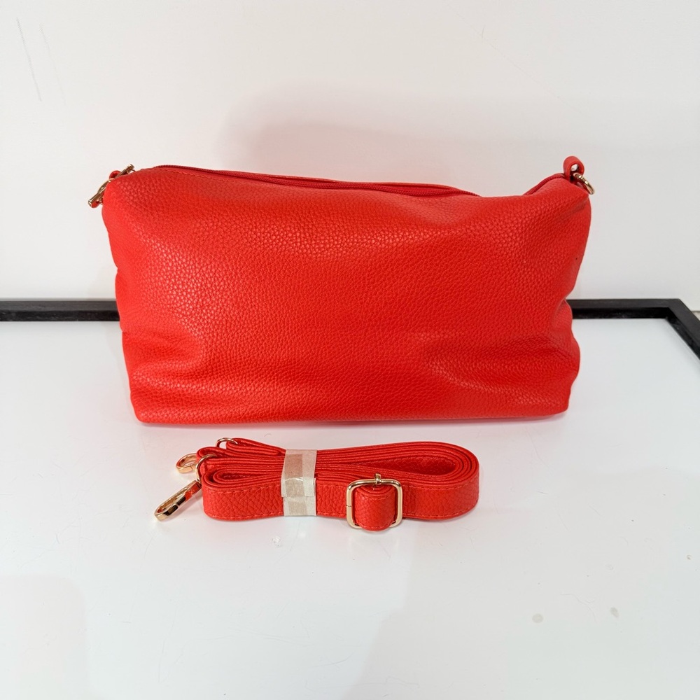 Vibrant Poppy Red Top Zip Satchel with Adjustable Strap